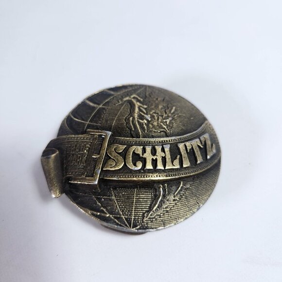 Schlitz Trademark Belt Buckle Vintage 70s Brass Globe D-168 Schultz Brewing Co. - Picture 3 of 7
